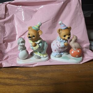 VINTAGE HOMCO TEDDY BEAR CIRCUS CLOWNS PORCELAIN Set of 2 Figurines
